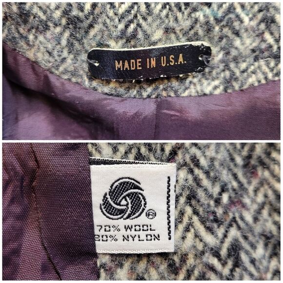 Vintage Wool Women's Gray Herringbone Longline Double Breasted Coat - Picture 11 of 13